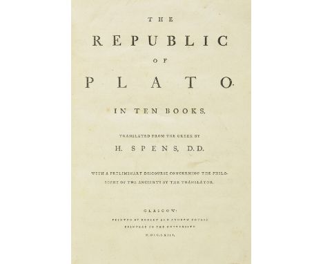 Plato. The Republic. Translated from the Greek by H. Spens, with a Preliminary Discourse concerning the Philosophy of the Anc