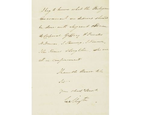 * Wellington (Arthur Wellesley, 1st Duke, 1769-1852). Autograph letter signed, Wellington', Ferenda, 26 January 1813, in a go