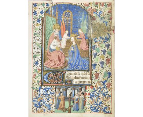 * Illuminated leaf. A single vellum leaf from a Book of Hours with illuminated miniature depicting the Coronation of the Virg