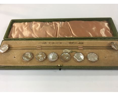 Victorian hat pins + button set in original case