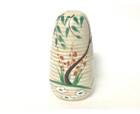 A Clarice Cliff sugar shaker , approximately 14cm tall postage cat d