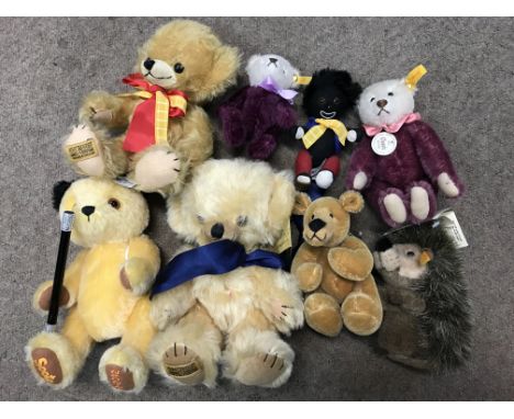 A collection of Merrythought and Steiff bears including Sooty and his wand