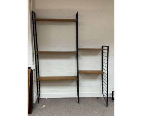 A vintage ladder rack system, with extensive shelf attachments. Max height 201cm x Max depth 35.5cm.