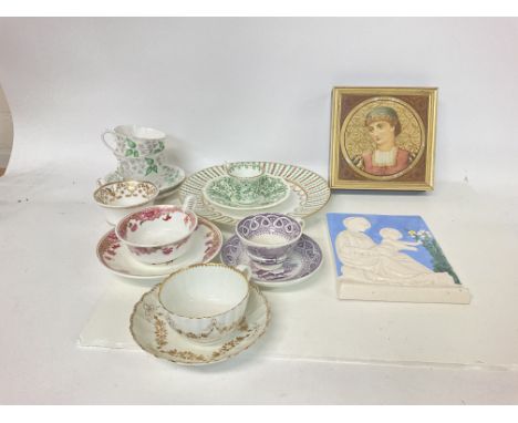 A collection of Victorian and later ceramics and a Minton style tile, postage cat C