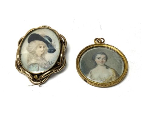 2 early Victorian gilt metal mounted portrait miniatures. (B).