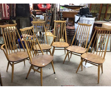 Six Ercol chairs including two Carvers