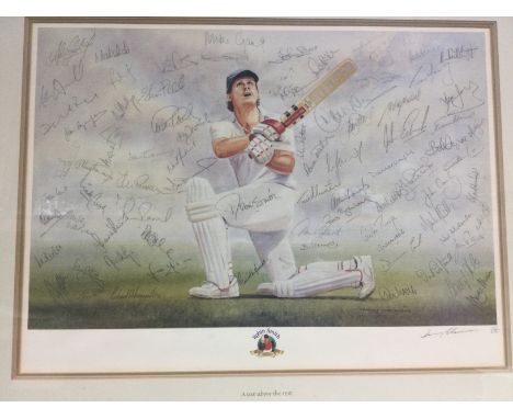 A large framed and signed cricket print created for Hampshire cricketer Robin Smith's testimonial in 2003. From an original b