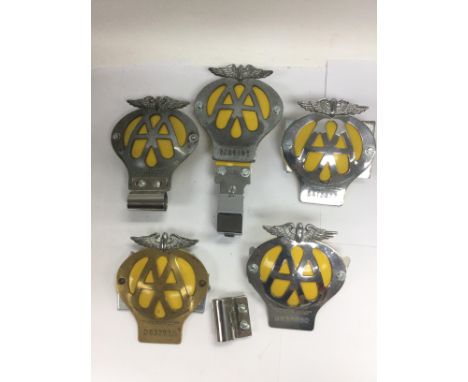 Five vintage AA car badges. Shipping category B.