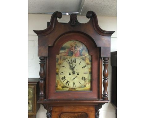 A large mahogany eight day longcase clock with a painted dial by Feather &amp; Haworth, approx 245cm. Shipping category D.