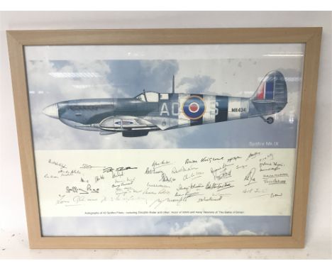 A special multi signed RAF Second World War comparative print of a Mk434 Spitfire with over 40 signatures including many Spit