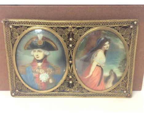 A 20th century portrait double miniature of Nelson &amp; a Lady Hamilton. Postage cat d