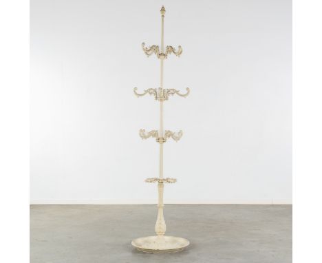 A large coat stand with umbrella holder, patinated cast iron.White patinated cast iron.With umbrella holder and three four-ar