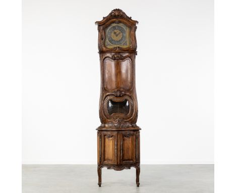 A Liege Grandfather Clock, Sculptured Oak, Rococo Revival, 19th centuryComtoise clock mounted in a richly sculptured piece of