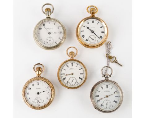 Five Pocket watches, Waltham and Elgin Watch Company, 20th century.1. Elgin Watch Company.The movement is signed Elgin Nation