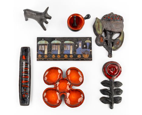 A Varied Collection of Glazed Ceramics, 7 pieces, Perignem, Amphora and Leon Goosens.Glazed ceramics.For Perignem and Amphora