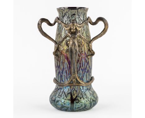 A Decorative Vase, Iridescent Glass mounted with Spelter, in the style of Loetz and Pallme König, Art NouveauIridescent glass