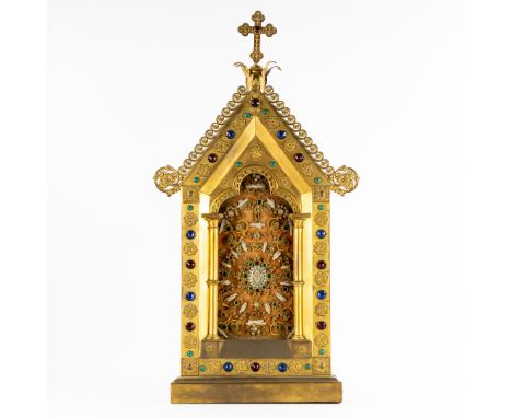 A large reliquary shrine with relics of the True Cross and Jesus Christ, Brass mounted with faceted glass, Gothic Revival, ci