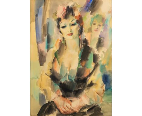 Raphael De Buck (1902-1986) 'Two Ladies', watercolor on paper.Watercolor on paper.Signed lower right.(89 x 69 cm)(47.5 x 67.5