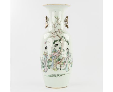 A Chinese Famille Rose Vase, decorated with Noble Ladies and a Deer in the Garden.Chinese porcelain.Famille rose.Decorated wi