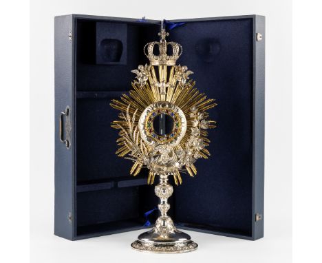 Charles Michel Belleville (act.1850-1879) a Silver and Brass Sunburst Monstrance. Ghent. Silver.Crowned sunburst monstrance.D