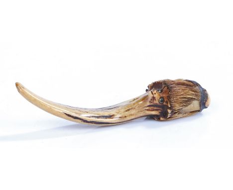 Japanese Meiji period stag antler netsuke, as a Kappa, 10.5cm long