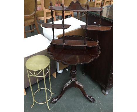 A pie crust table in the Chippendale taste, together with a small pot stand and hanging shelf 