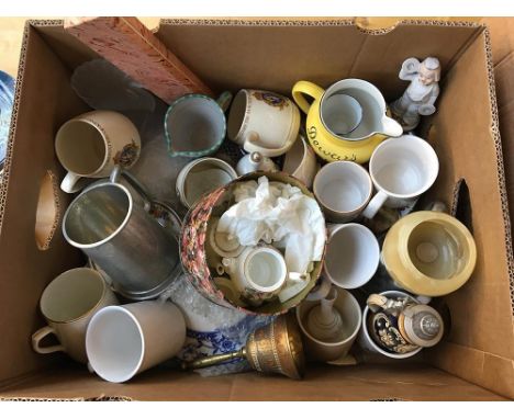 A mixed lot of ceramics to include Spode together with a quantity of commemorative mugs and tankards. and Honiton pottery 