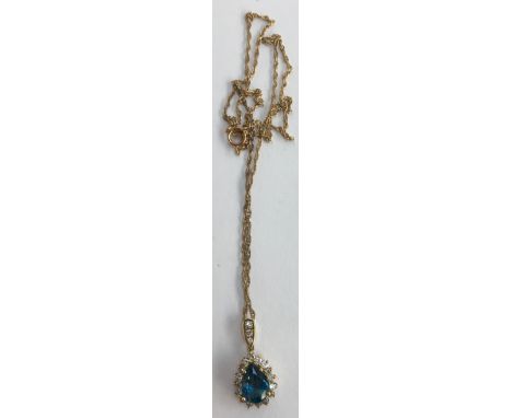 14ct gold necklace , pendant set with blue and white stones, gross weight 4.5g 