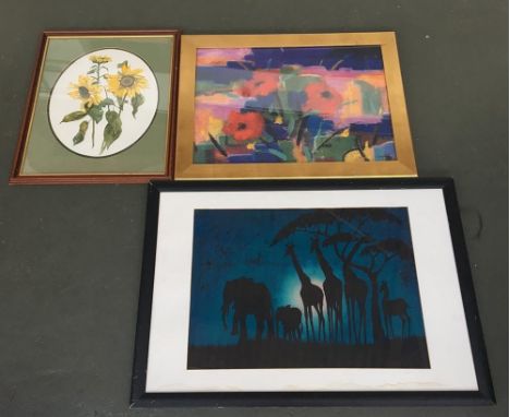 Large flower print, watercolour of sunflowers and one other 