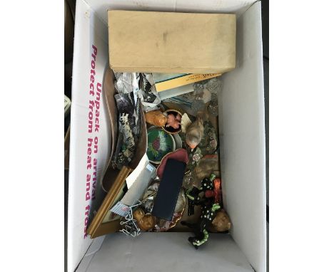 A box of mixed ceramic ornaments to include Royal Doulton and Worcester pin dishes, various figurines, pictures, Royal Copenh