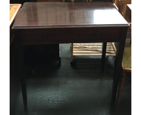 A mahogany side table with single drawer, raised on square tapered legs, 77x77cmH 