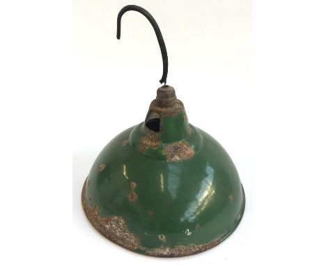 A vintage green enamel hanging light shade 