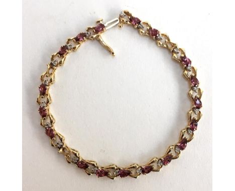 Diamond and tourmaline 14ct gold bracelet, gross weight 9.2g 