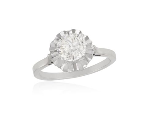A DIAMOND RINGClaw-set with an old-cut diamond weighing approximately 0.90cts, in an openwork raised gallery, mounted in 18K 