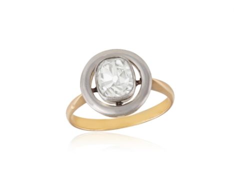 A DIAMOND RINGMillegrain-set with an old-cut cushion-shaped diamond weighing approximately 1.90cts, within a polished circula