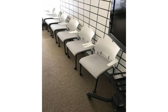 8 Steelcase Model 490412c Metal And White Plastic Chairs