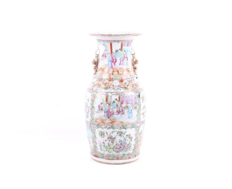 A large late 19th century Chinese Canton enamel baluster vase. With famille rose decoration of figural scenes and flowers, wi