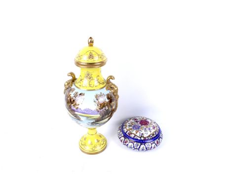 Two items of 20th century ceramic. Including a covered urn transfer decorated with 'La Marotte (La Musette), 1759' by Francoi
