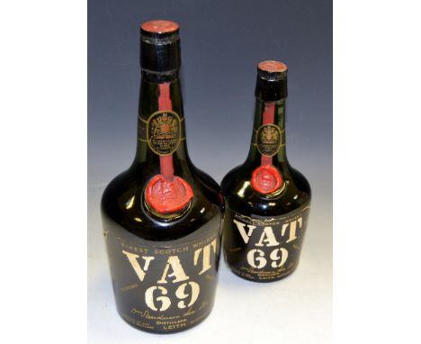 A bottle of VAT 69 Scotch Whiskey; another smaller (2)