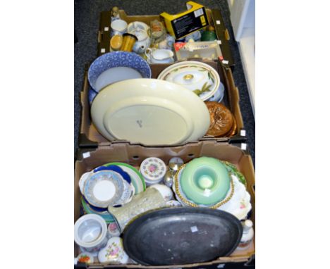 Household Goods - pewter plates; Bossum wall plaques; Millenium Dome model; blue and white jardiniere; Worcester Evesham patt