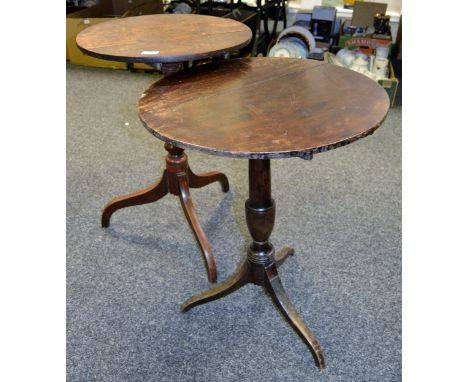 A George III oak tilt top table, tripod base; another (2)