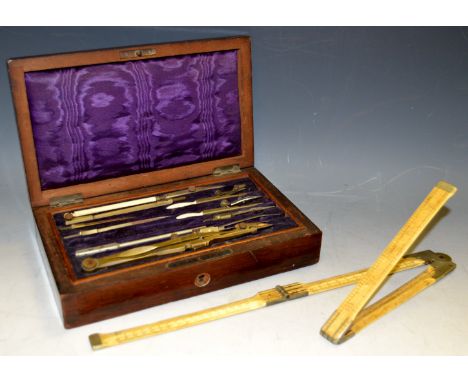 Scientific instruments - a 19th century Aston & Mander of London bone ruler; a 19th century drawing implements (2) 