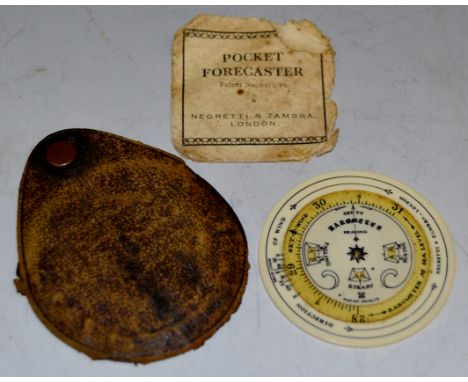 An early 20th century pocket forecaster, by Negretti & Zambra, London, to be set from a barometer, patent no. 6276/15, leathe