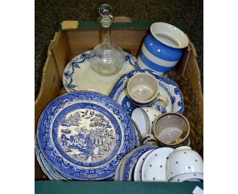 Ceramics - various, flow blue and other transfer printed plates; Masons Marine pattern plates; a Mary Gregory glass decanter;