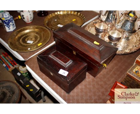 A 19th Century rosewood sarcophagus tea caddy fitted two compartments and another - interior missing
