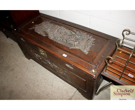 A Chinese carved camphor wood trunk