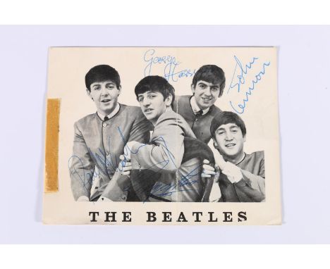 The Beatles, an official Fan Club Card bearing four signatures George Harrison, John Lennon, Paul McCartney and Ringo Starr a