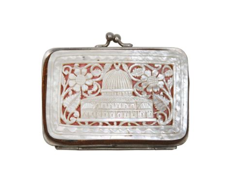 λ A MOTHER-OF-PEARL-INLAID COIN PURSE WITH THE DOME OF THE ROCK Jerusalem, Holy Land, first half 20th centuryOf rectangular s