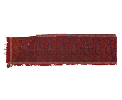 A KASHMIRI SHAWL OUTER BORDER WITH BOTEH (PAISLEY LEAVES) Kashmir, Northern India, late 19th centuryOf rectangular shape, twi