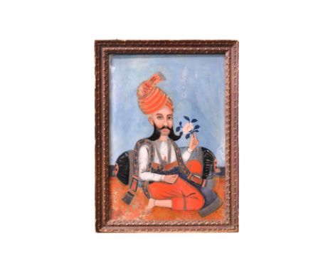 TWO REVERSE GLASS PAINTINGS OF INDIAN MAHARAJAS China made for the Indian export market, 19th centuryOpaque pigments, polychr